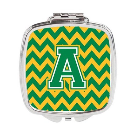 Carolines Treasures Letter A Chevron Green and Gold Compact Mirror CJ1059-ASCM